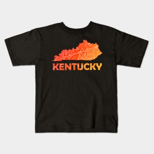 Colorful mandala art map of Kentucky with text in red and orange Kids T-Shirt